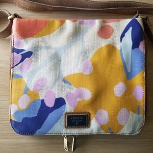 Fossil Preston Canvas Leather Floral Crossbody